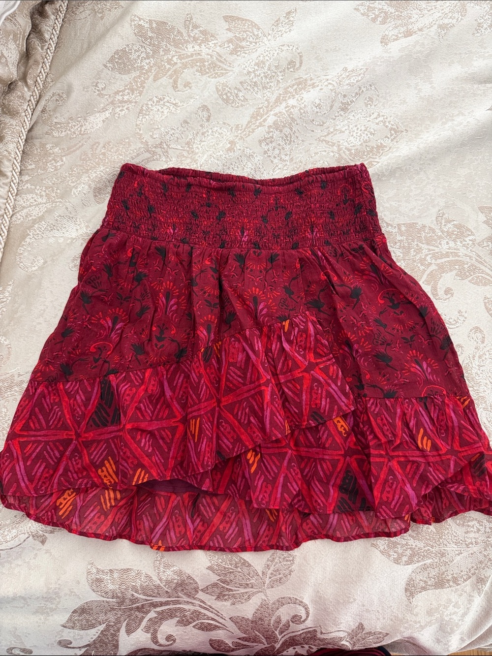 Free People Red Tiered Smocked Waist Mini Skirt